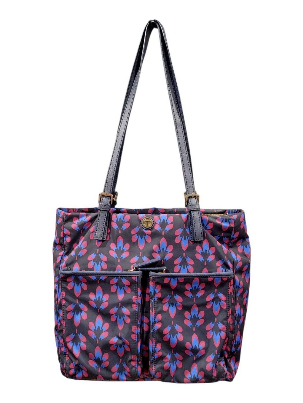 Talbots Navy Blue Pink Large Nylon Tote Shoulder Travel Bag Handbag Purse